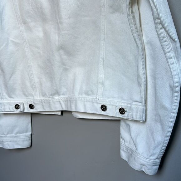 NWOT White Denim Bomber Jacket Military Style Relaxed Fit Fall Staple Small 4/6 - Picture 11 of 15